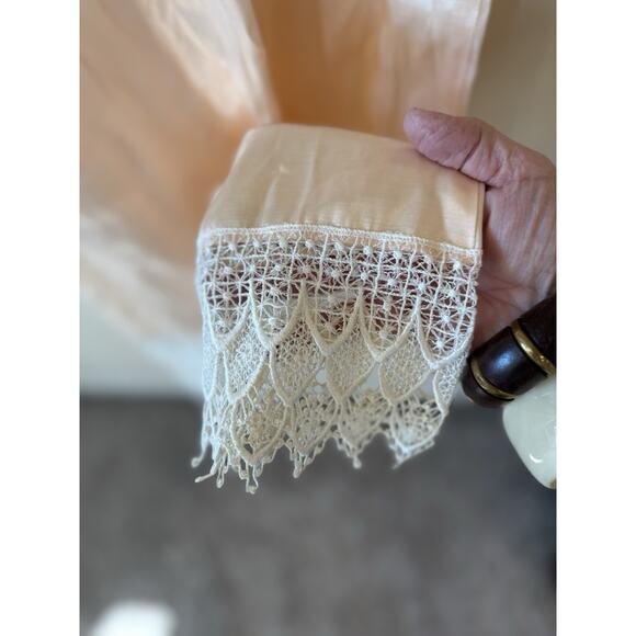 Vintage Peach Satin Rayon Sleeveless Slip Dress With Embroidery Hem Size Medium - Picture 3 of 8